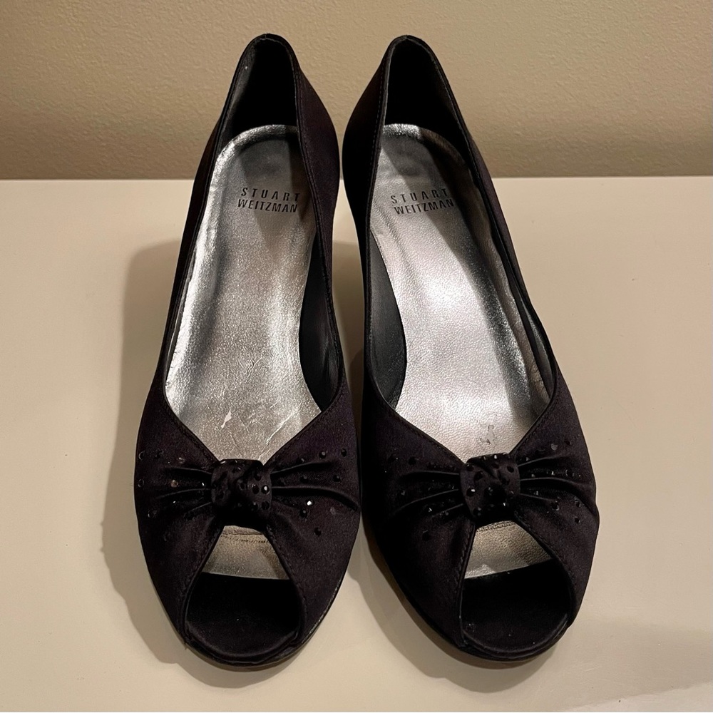 Stuart Weitzman satin black heels, size 6.5